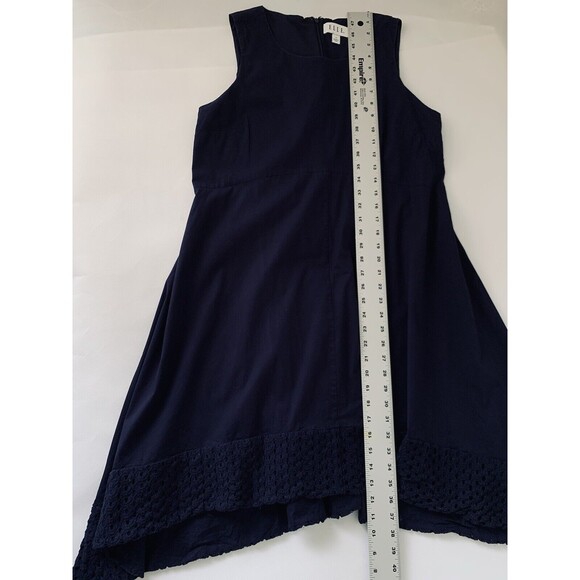 Elle Dress Women 12 Navy Blue Sleeveless Hi Low Hem Cotton Stretch Flowy Nautic - Picture 10 of 11